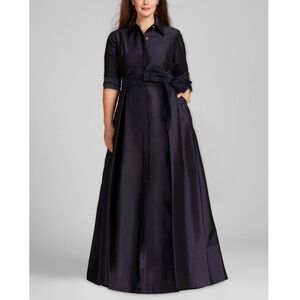 Teri Jon Taffeta Shirt Waist Gown in Navy, Sz 10